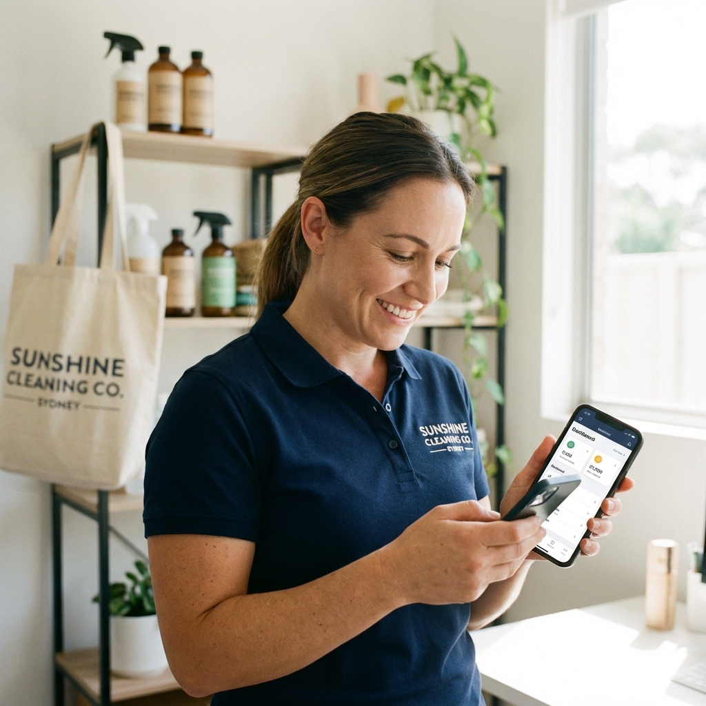 Cleaning business owner using EliteSuite app